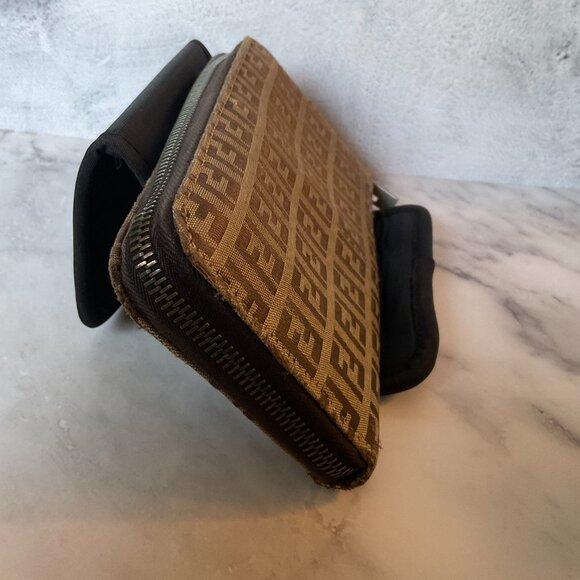 Fendi Zucca Brown Tan Zip Around Long Wallet - Picture 6 of 12